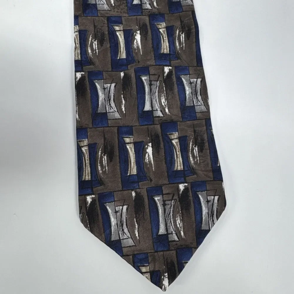 Lot of 3 Vintage Neckties Daniel Hechter 100% Silk‎ Made in USA Blue Black Brown